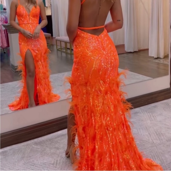 Jovani 2023 vivid orange gown - Picture 2 of 8